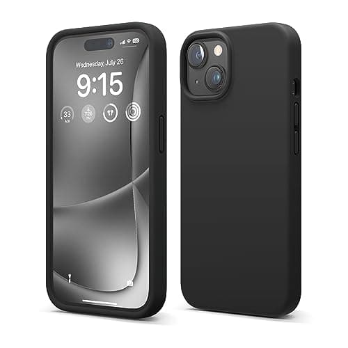elago Liquid Silicone Case Compatible with iPhone 15, Premium Silicone, Full Protection Case [4-Layer Shockproof Structure], Soft Microfiber Lining Anti-Scratch (Black) Cellular phone case