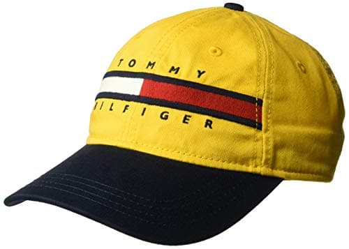 Tommy Hilfiger Men’s Cotton Avery Adjustable Baseball Cap, Golden Glow/Navy Blazer, One Size Hat