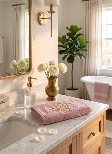 Embroidered Lotus Guest Towel 30x30 cm – 100% Egyptian Cotton - Soft Face Towel with Elegant Lotus Design – Decorative Bathroom Towel (Rose)