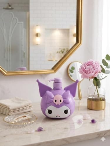Liquid Soap Pump - Cute Purple Cartoon Design Dispenser Bottle for Kitchen Bathroom Reusable Container Decorative Item for Children Bedrooms