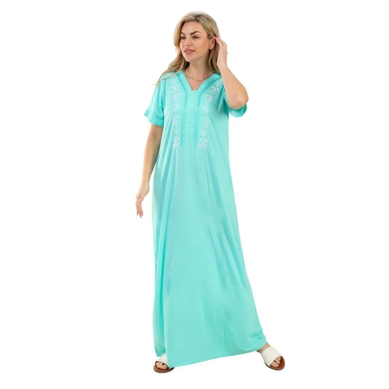 Zecotex Women's Summer Maxi Abaya | Light Blue Embroidered Long Dress | Elegant Half Sleeves | Viscose Maxi Dress | Lightweight Fabric For Maximum Comfort | Women'S Loungewear Nightgown nightshirt