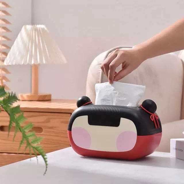 Generic Cute Panda Design Tissue Box Cover, Easy Assembly, Decorative Holder for Children's Room, Black and Red .rom Facial tissue holder