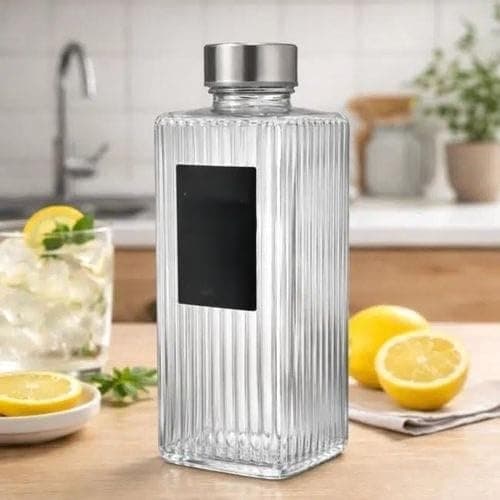 Generic Glass Water and Juice Bottle Square Design 1000 ml, .ri