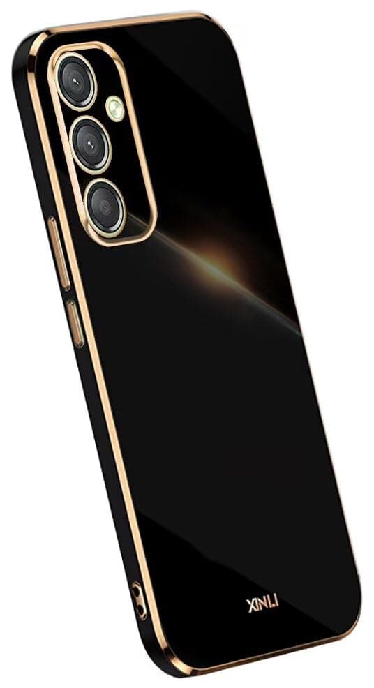 Topme Silicone Case for Samsung Galaxy A35 5G (6.5 Inches), [Mobile Phone Case in Gold Edge Style] - Black Cellular phone case