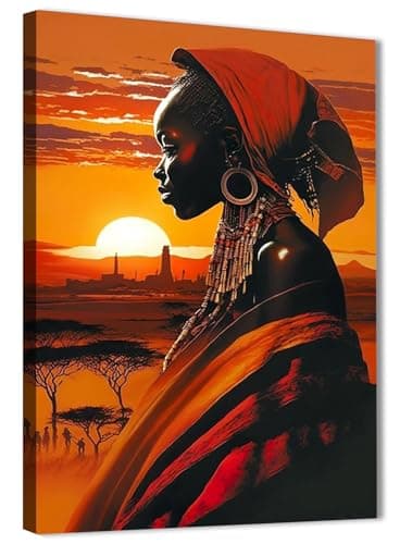Skills Wall Art - Dark Skin Woman at Sunset African Landscape - Wall Art for Living Room, Bedroom, Office Decorations and More - Size (30cm x 40cm)