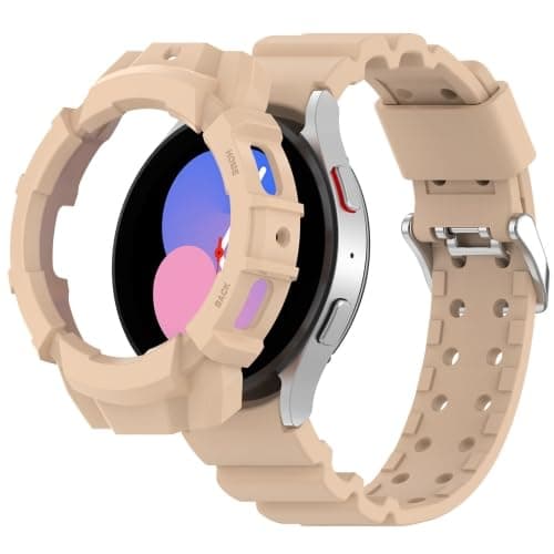 Watch Band with Case Compatible with Samsung Galaxy Watch 7 Band 44mm / Watch 5/4 Band,Soft Silicone Sport Replacement Strap Women Men
