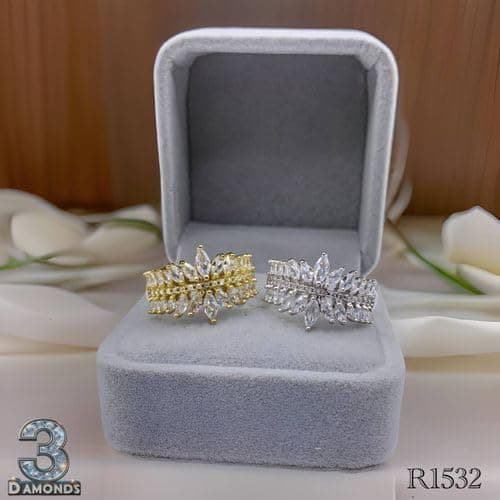 3 Diamonds 292474661779618 Platinum & Rhodium Plated Women’s Ring – Marquise Starburst Zircon Designs-1