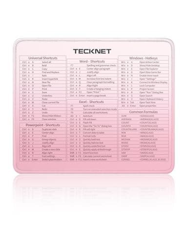 TECKNET Shortcut Mouse Pad for Excel Word PowerPoint Windows, Non-Slip Waterproof Office Desk Mat-11.6x9.8 Inch, 68 Keyboard Shortcuts, Portable Computer Mouse pad, Durable, Clear Printing, Pink