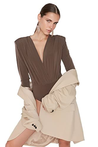 Trendyol Womens Mink Double Breasted Collar Knitted Bodysuit Tpraw22Bd0161 Bodysuit (pack of 1) Shirt