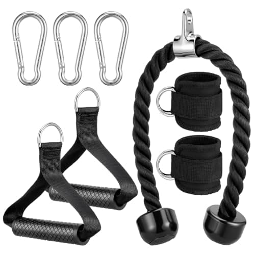 Tricep 27" Rope Cable Machine Attachment for Gym, Triceps Pull Down Rope | Cable Rope Attachments for Gym, Tricep Pull Down Rope, with Resistance Band Handle, Ankle Strap, Carabiner, Spring Snap Hook