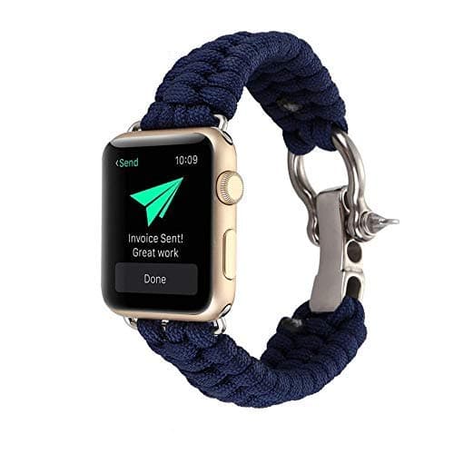 For iWatch 40/44/38/42mm Survival Band, Nylon Rope Wrist Strap with Rugged Outdoor Survival Stainless Steel Shackle and 550 Paracord for Apple Watch Series 4 3 2 1（Deep Blue 38/40mm） Survival kit