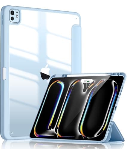 Maledan iPad Pro 11 Inch Case, 2024 Clear Acrylic Back for Magnetic Charging and Storage of Apple Pencil, Lightweight Anti-Slip Full Cover with Stand Function, Auto Sleep/Wake Compatible iPad Pro 11 Portable electronic device cover