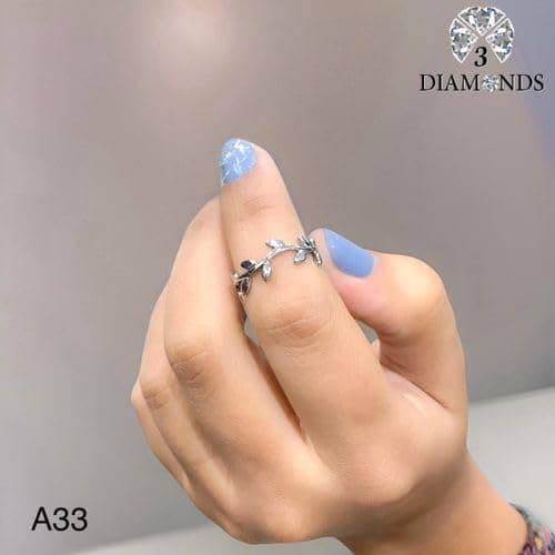 3 Diamonds 292474661779343 Tree Leafs Platinum Plated Ring For Women With Zircon Stone - Silver