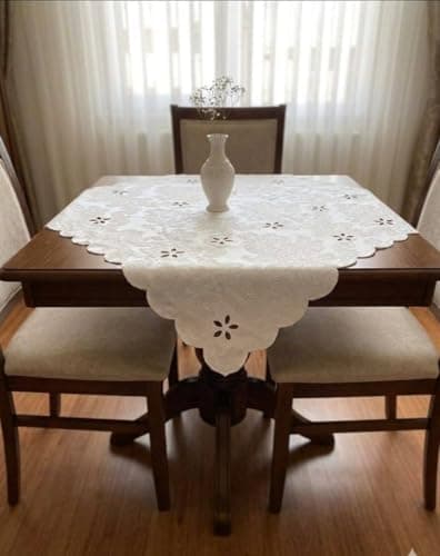 Generic Lace Tablecloth, Square 90x90 cm, Laser-Cut Floral Design, for Small Dining Table or Office Desk, .br