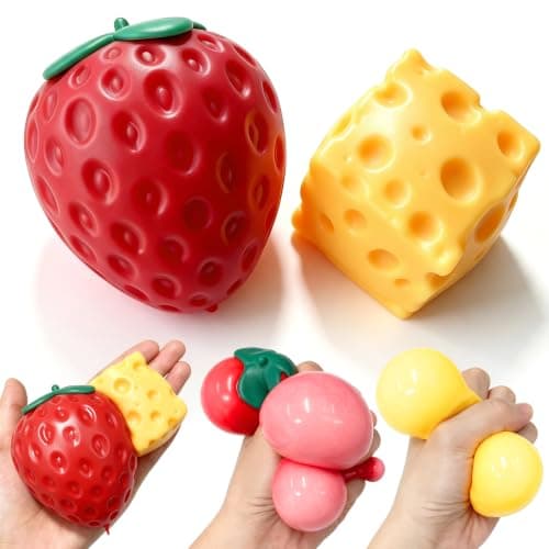 2 Stück große Erdbeer-Squishy kleiner Käse Squishy Pack Süßes Quetschspielzeug-Set langsam aufsteigend Essen Obst Squishies Teig Stressball Fidget Spielzeug Erwachsene beruhigendes