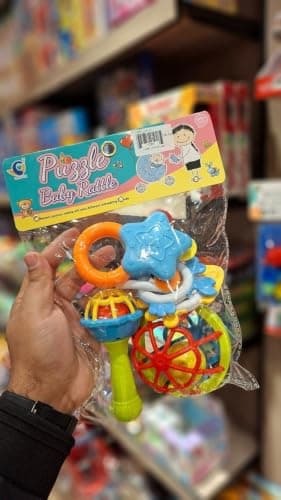 Puzzle Baby Rattle Set, Multicolour, 3 Months+ | Set of 4 Pieces, Sensory Play, Cartoon Shapes, Colourful Design, Infant Toy