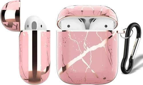Elmo3ezz Compatible with Airpods 2 Cute Marble Shiny Chrome Airpods Case with Keychain Shockproof Full Protection Cover for Apple Airpods 2/Airpods (Pink) Portable electronic device cover