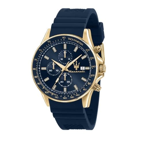 Maserati Silicone Sport Chronograph|Date|Small Seconds Analog Dial Color Blue Men Watch - R8871640004, Blue Band
