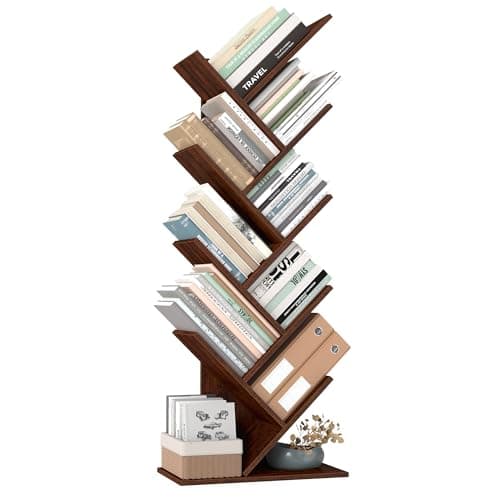 VASAGLE Tree Bookshelf, 9-Tier Bookcase, Large Bookshelf, Space-Saving Corner Shelf, Book Tree, Holds Books, CDs, Games, for Bedroom, Living Room, Home Office, Walnut Color ULBC11BY