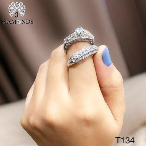 3 Diamonds 292474661779334 Twins Ring Platinum Plated for Women with Zircon Stone - Silver