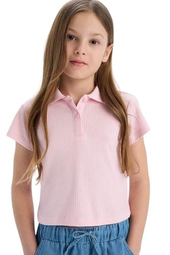 DeFacto Girls Casual Slim Fit Polo Neck Short Sleeve Knitted Short Sleeve Polo T-Shirt Short (pack of 1)