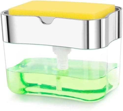 Make Dishwashing Easy with Wanda Store 2-in-1 Soap Dispenser - Includes Large Capacity, Sponge and Easy to Use Sponge Holder Pump dispenser