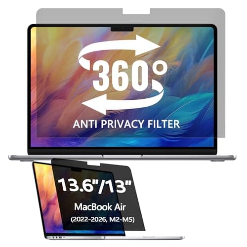 360° Privacy Screen Protector for MacBook Air 13.6/13'' (2022-2026, M2-M5) | Privacy Screen Filter for MacBook Air 13.6 Inch, Anti-Spy/Anti Fingerprint/Anti Blue Light/Anti Glare Suitable for Activities Computer add on