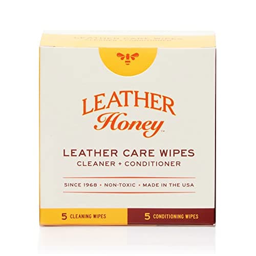 LEATHER Honey Leather Care Wipe Kit - Clean and Condition Leather On-The-Go - The Best for Vinyl and Leather Apparel, Furniture, Auto Interior, Shoes and Accessories - 5 Cleaner/5 Conditioner Wipes Cleaning agent