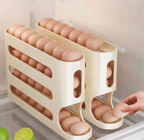 Generic Automatic Rolling Egg Organiser, Self-Organising Tray for Refrigerator, Shatterproof Plastic, 4-Tier Storage Dispenser, .go