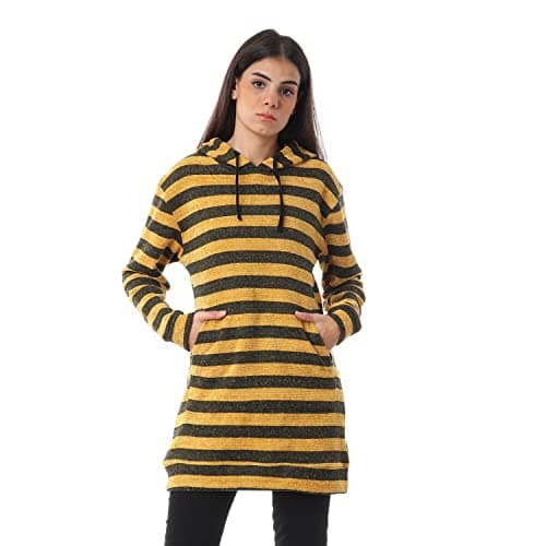 kady womens Bi-Tone Striped Long Hoodie Bi-Tone Striped Long Hoodie