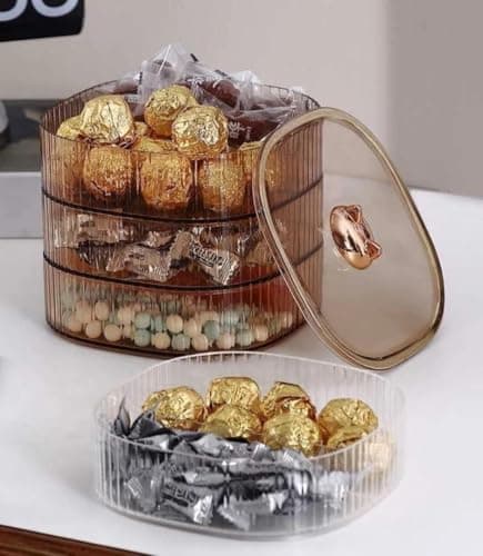 Generic 3-Tier Candy and Accessories Organiser, Honey Colour, 6 Sections, Multi-Purpose Stand for Sweets, Nuts and Jewellery, .db Item stand