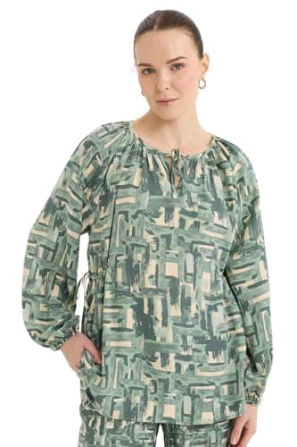 DeFacto Woman Traditional Regular Fit C Neck Long Sleeve Woven Top Long Sleeve Blouse,Light Green L
