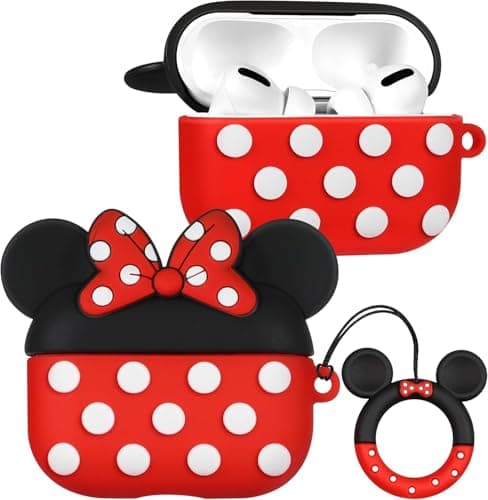 Case for AirPods Pro 1st Generation Earbuds (2019) with Keychain, 3D Cute Cartoon Skin Design Silicone Charging Case Protective Shockproof Covers for AirPods Pro Mickey