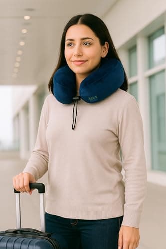 Max Comfort Neck Travel Pillow - Head and Neck Support with Premium Plush Cover, Navy Body positioner