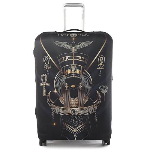 natOnat Travel Luggage Cover Protector - Suitcase Cover - Stretchy, Washable Spandex & Polyester - Protects Against Dirt & Scratches - Egyptian Queen Design - Fits 72-81 CM Height (X Large)
