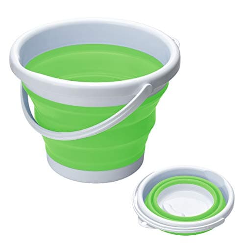 Songway Folding Silicone Plastic Bucket, Space Saving Bucket for Home Cleaning, Camping, Fishing, Garden and Travel - Portable Water Storage Carrier (Green, 5L)