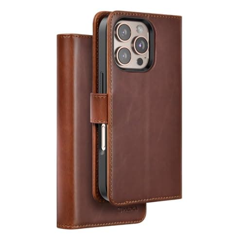 PULOKA for iPhone 16 Pro Leather Flip Cover Detachable Leather Wallet Wirelss Charging Case (Brown) Cellular phone case