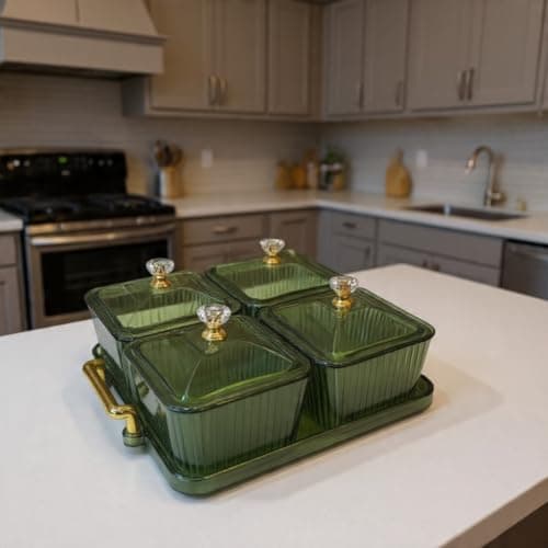 Generic Olive Green Acrylic Snack Set with Tray, 4-Piece, .mk