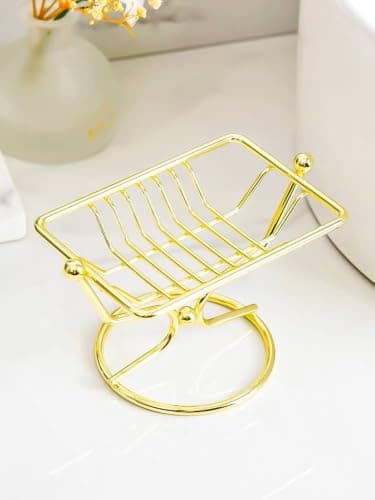 Generic Gold Soap Dish with Stand, Rectangular Rust-Resistant Plated Metal .sa