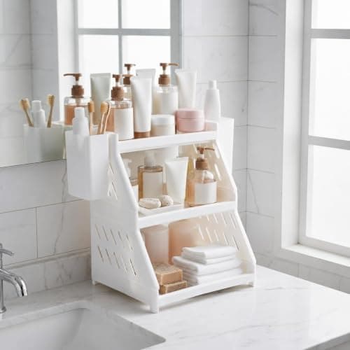 3-Tier Multipurpose Storage Rack with 2 Cups 30x25x25cm Organizer