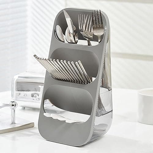 3-Tier Cutlery Spoon Knife Holder Plastic Storage Organizer Container with Water Drain Holes Multifunctional Storage Rack (White)
