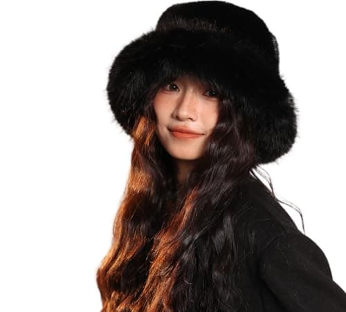 JDYaoYing Faux Fur Bucket Hat Warm Plush Fluffy Furry Mink Hats Thick Fisherman Cap for Girls Women 2025 New