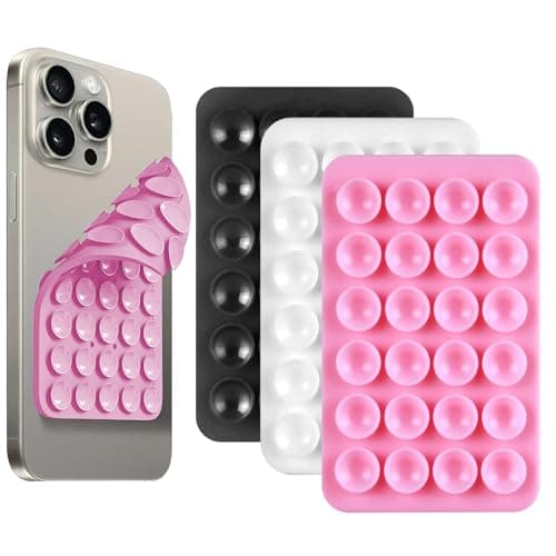 3Pcs Silicone Suction Cup Phone Holder Double Sided 24 Suction Holder Back of Phone Multifunctional Sticky, Anti-Slip Hands-Free, for Shower Mirror Glass Wall Car Selfies Videos(Black White Pink) Portable electronic device mount