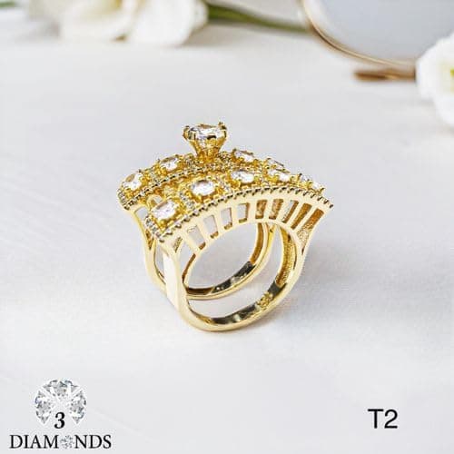 3 Diamonds 292474661779395 Elegant Women's Twin Rings - High-Quality Gold-Plated with Zircon Stone