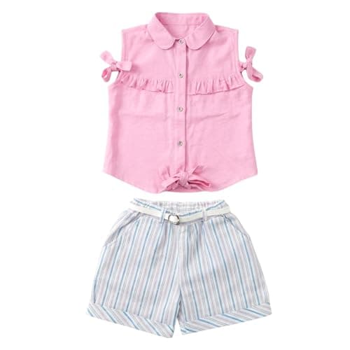 Sikaaa Girls Sleeveless Shirt,Short&Belt Sleeveless Shirt,Short&Belt (pack of 1)