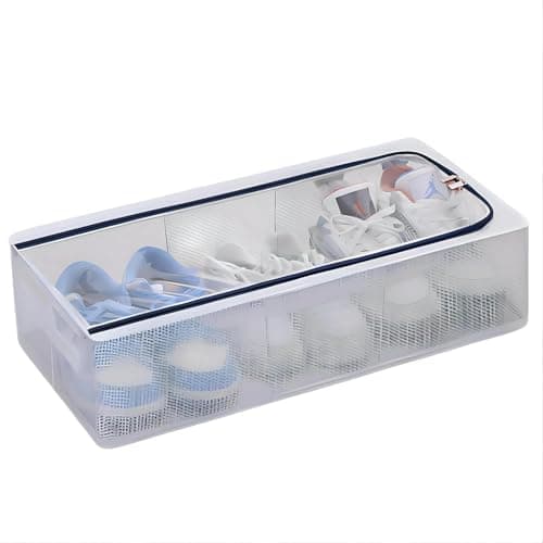 Foldable Under Bed Shoe Storage Organizer with Transparent Cover and Metal Frames - Space Saving Solution, 60x30x16 cm