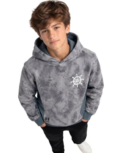 Marinero Boys’ Cotton Tie-Dye Hoodie – Pullover Hooded Sweatshirt with Ship’s Wheel