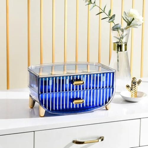 Generic Imported acrylic makeup organizer, Multi-purpose, Organizes your entire vanity and gives your bedroom a chic look, Available in blue .mk
