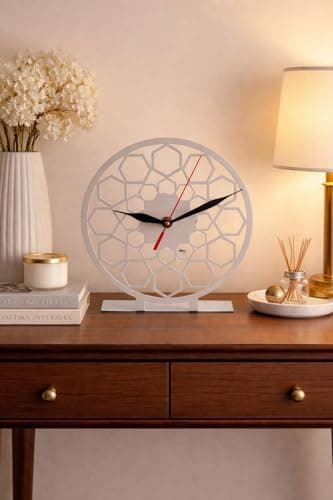 BEDAYA Modern desk clock with stand, white metal frame, hexagonal design, multi-color (color 1)