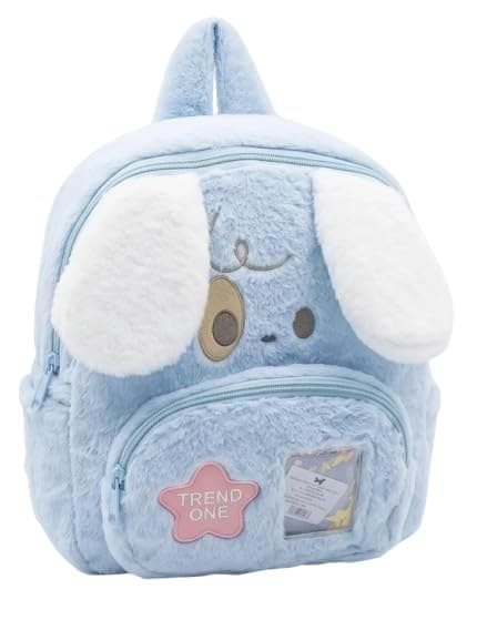 Kids Furry Backpack, Blue, Cute Dog Design, Suitable for Nursery, Outdoors, Large Space